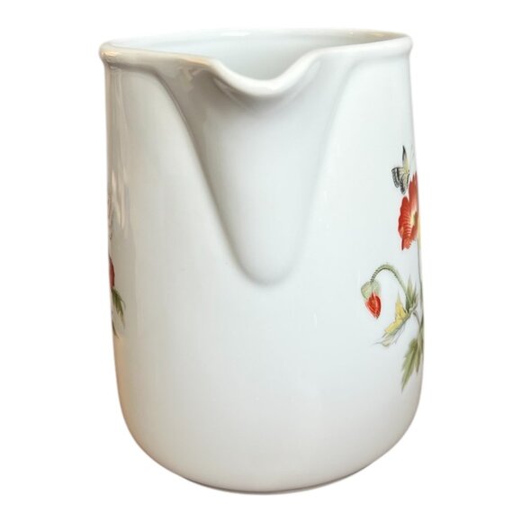 Vintage White Porcelain Floral Creamer Pitcher With Handle & Spout - Picture 3 of 8